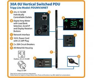 Tripp PDUMV30NET Tripplite 2.9kw 30a Single-phase 120v Switched Vertic