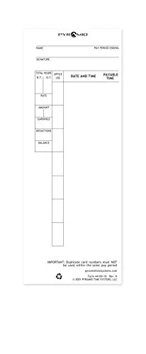 Pyramid PTI4410010 Pyramid Time Time Card For 4000 Amp; 4000h