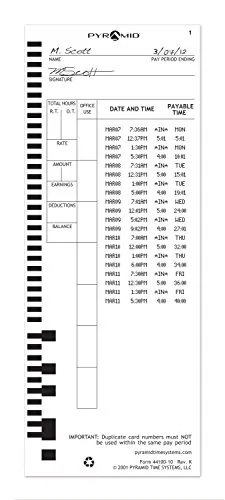 Pyramid PTI4410010 Pyramid Time Time Card For 4000 Amp; 4000h