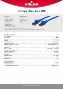 Intellinet 342568 1.5 Ft Blue Cat6 Snagless Ethernet Patch Cable