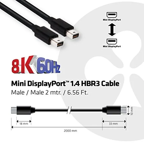 Club CAC1164 Minidisplayport 1.4 Hbr3 Cable M-m 2m-6.56 Ft. - Mini Dis