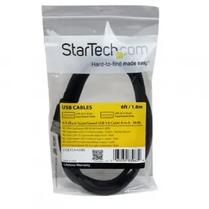 Startech USB3SAA6BK 6 Ft Black Superspeed Usb 3.0 Cable A To A - Mm - 