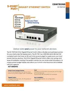 Comtrend ES-7201POE 5-port Gigabit Poe+ Switch      802afat 30w W Pwr 