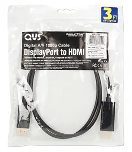 Qvs DPHD-03 3ft Displayport To Hdmi Cable For Streaming And Gaming