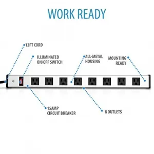 V7 PWS2308-1N 8-outlet Industrial Power Strip