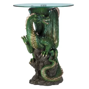 34738 | Dragon Crest Dragon-Themed Glass Top Table with