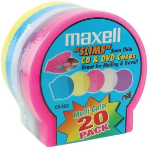 Maxell 190073 (r)  Slim Cd-dvd Shell Cases, 20 Pk (assorted Colors)