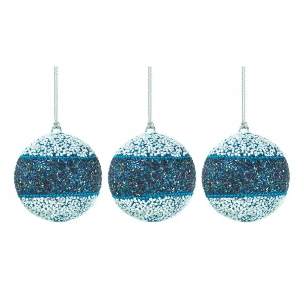 Christmas 10017589 True Blue Beaded Ball Ornament Trio