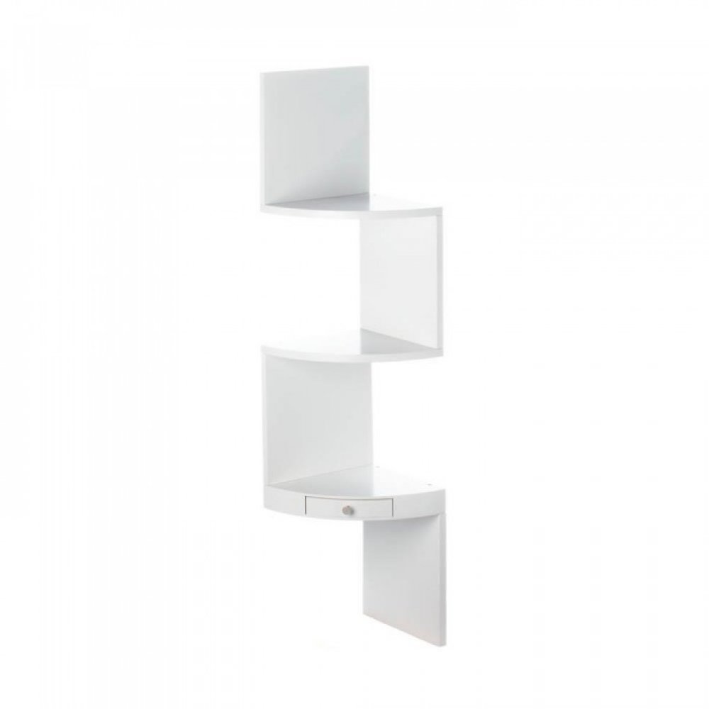 Accent 10017992 White Corner Triple Shelves With Drawer