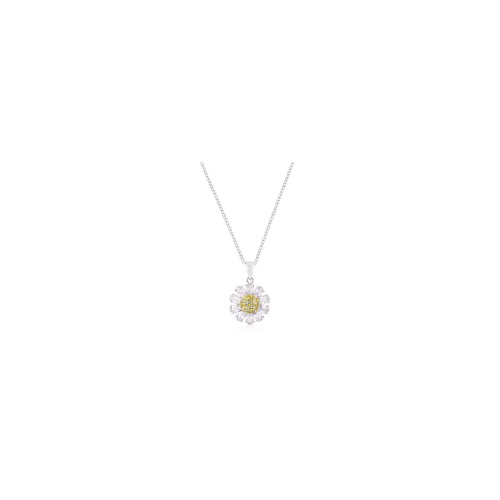 Icon J10639 Silvertone Purple And Yellow Cubic Zirconia Floral Pendant