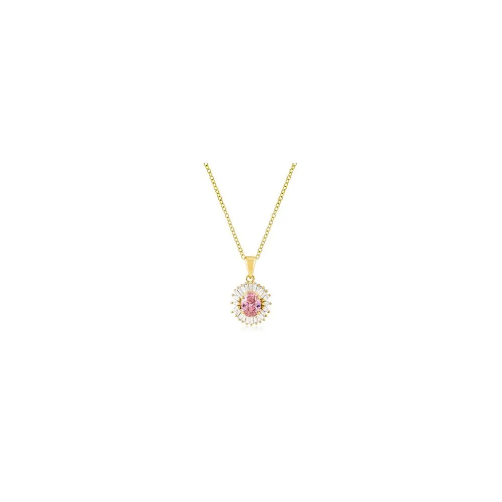 Icon J10644 Goldtone Pink Cz Oval Halo Pendant P11417g-c12