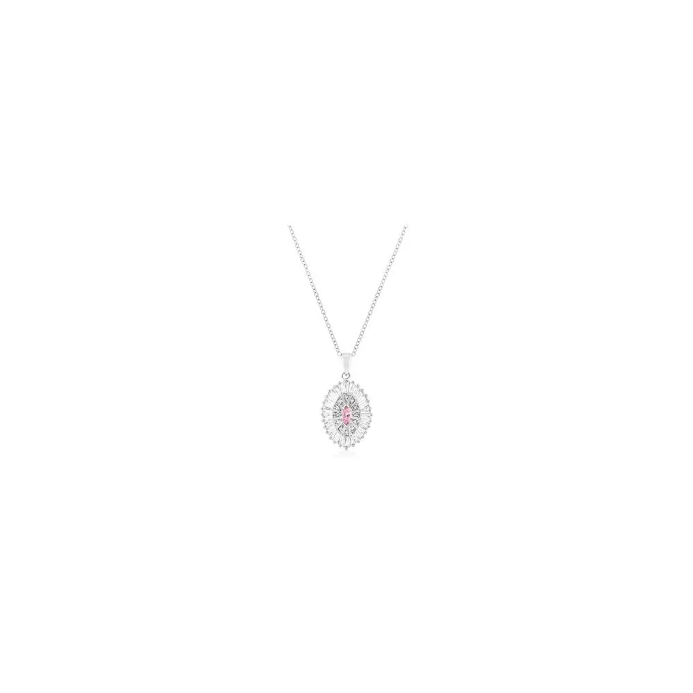 Icon J10647 Silvertone Pink And Clear Cz Oval Halo Pendant P11418r-c12