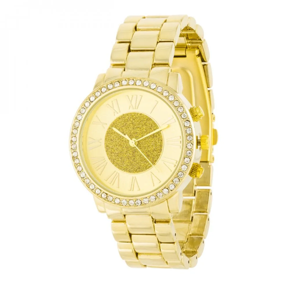 Icon J11593 Roman Numeral Goldtone Watch With Crystals Tw-13839-gold