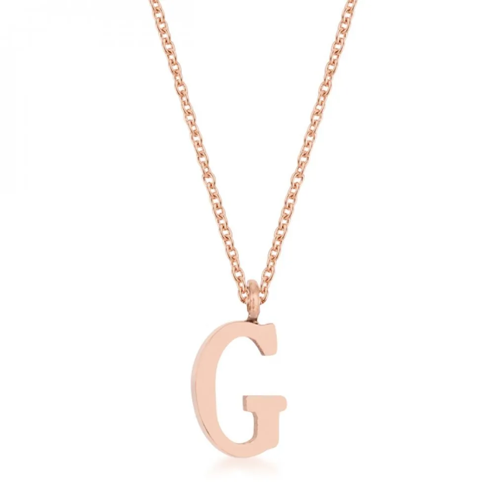 Icon J11758 Elaina Rose Gold Stainless Steel G Initial Necklace P11456