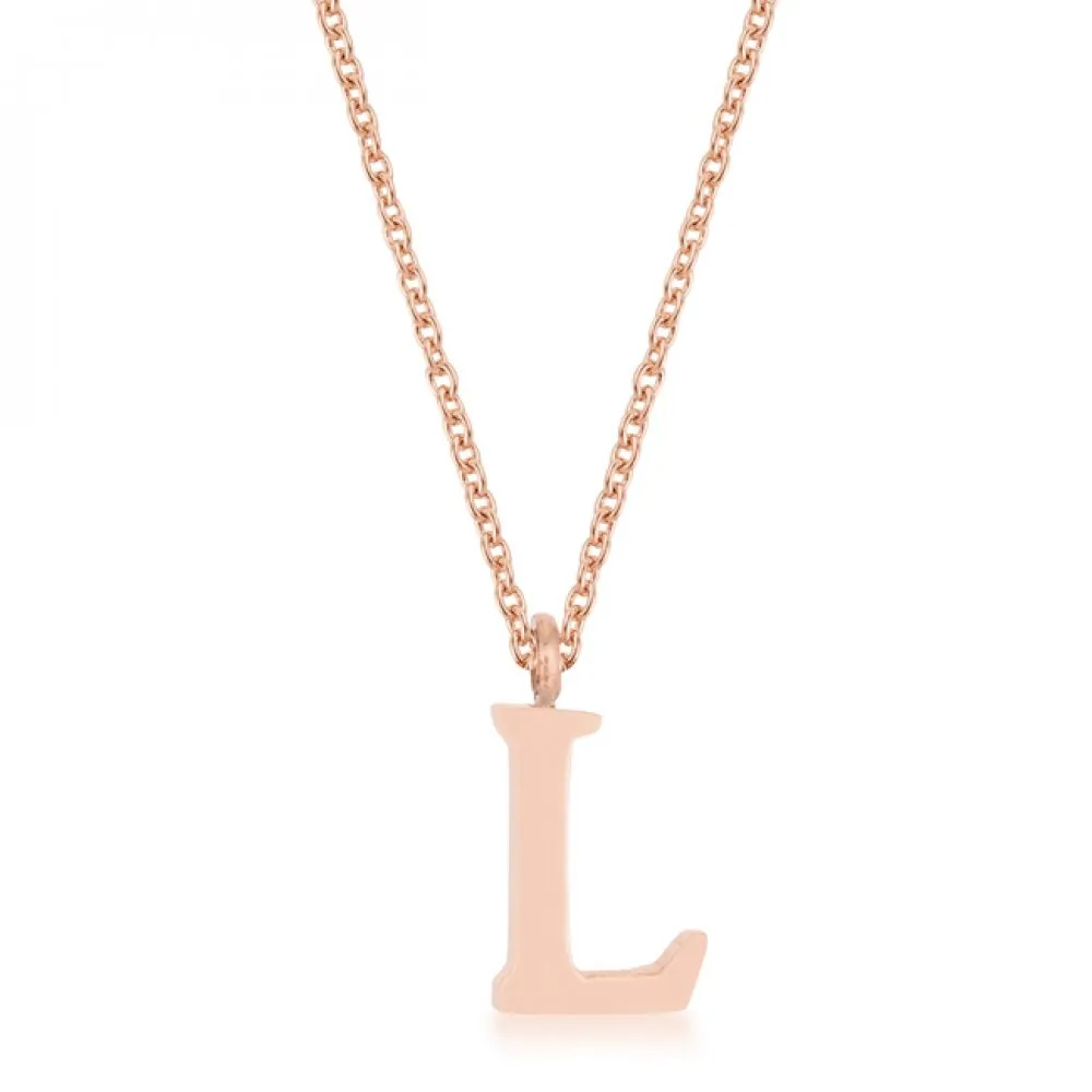 Icon J11763 Elaina Rose Gold Stainless Steel L Initial Necklace P11456