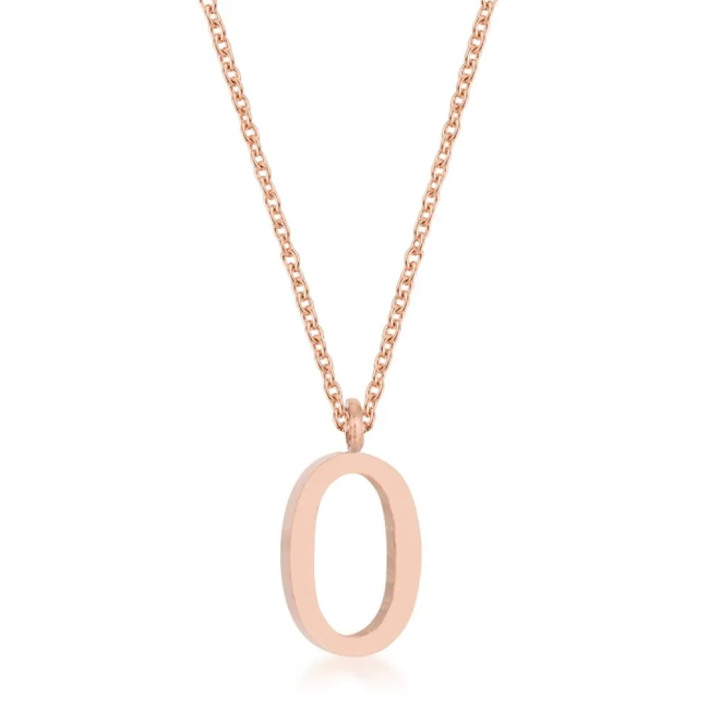 Icon J11766 Elaina Rose Gold Stainless Steel O Initial Necklace P11456