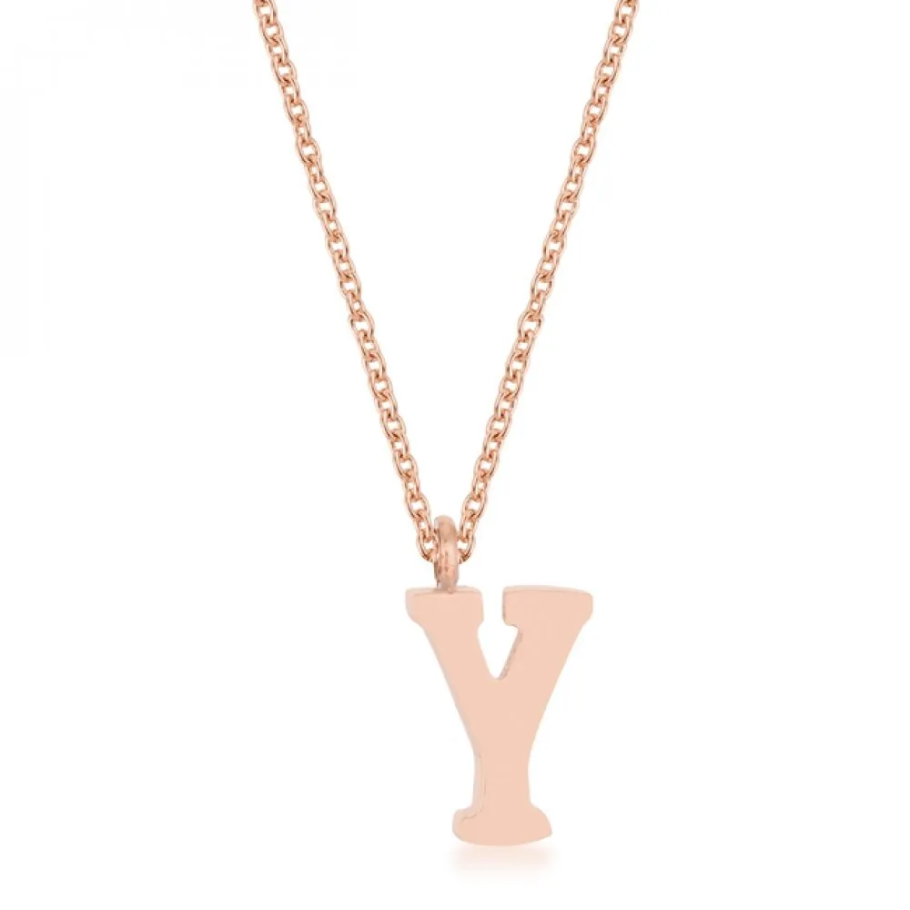 Icon J11776 Elaina Rose Gold Stainless Steel Y Initial Necklace P11456