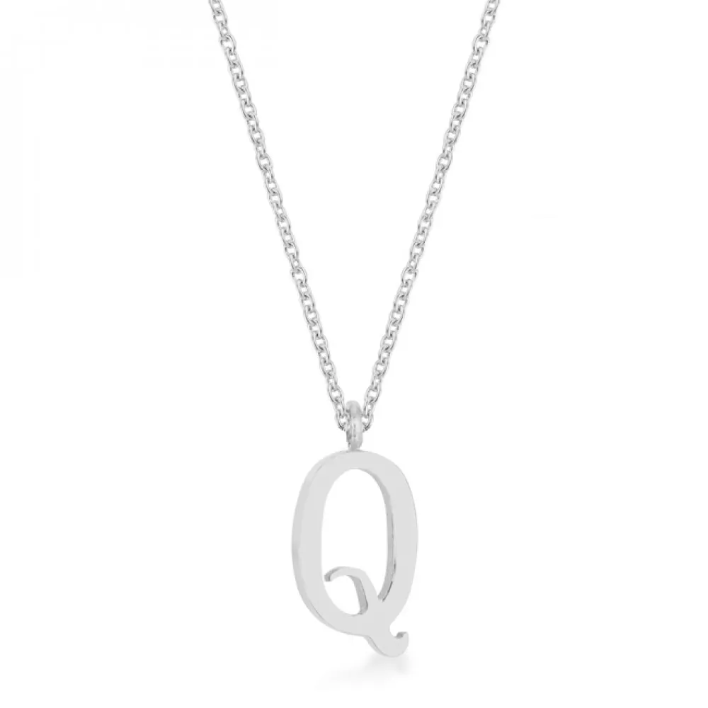 Icon J11794 Elaina Rhodium Stainless Steel Q Initial Necklace P11456r-