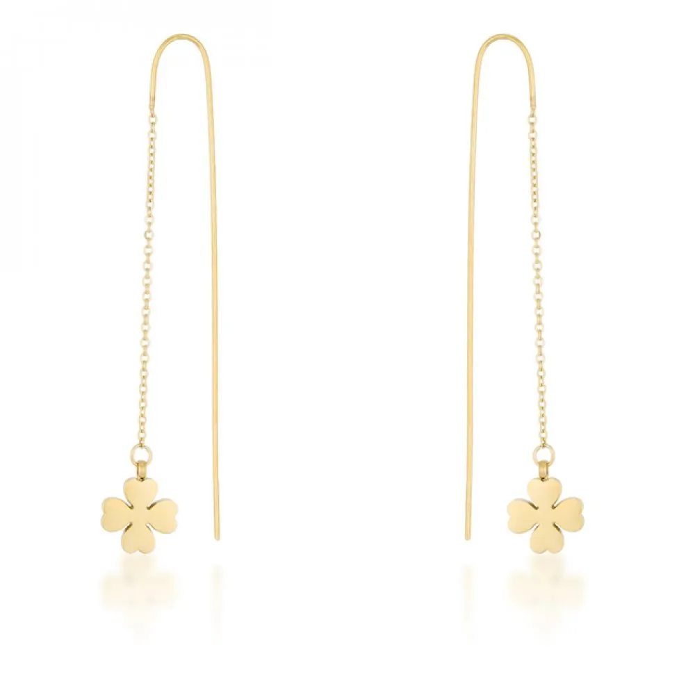 Icon J11807 Patricia Gold Stainless Steel Clover Threaded Drop Earring