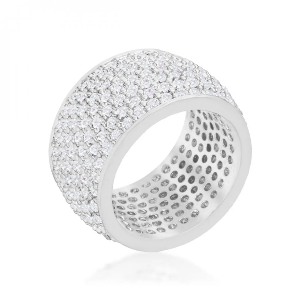 Icon J11948 Wide Pave Cubic Zirconia Silvertone Band Ring (size: 05) R