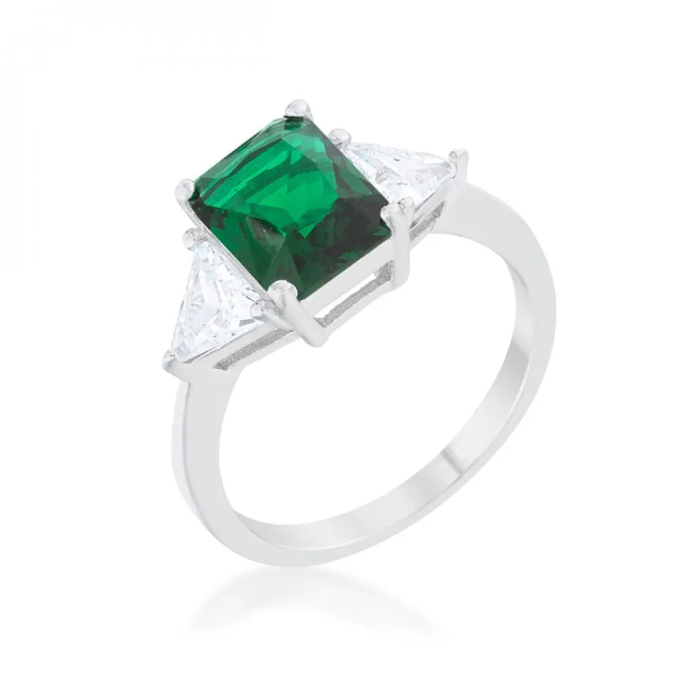 Icon J12074 Classic Emerald Rhodium Engagement Ring (size: 05) R08451r