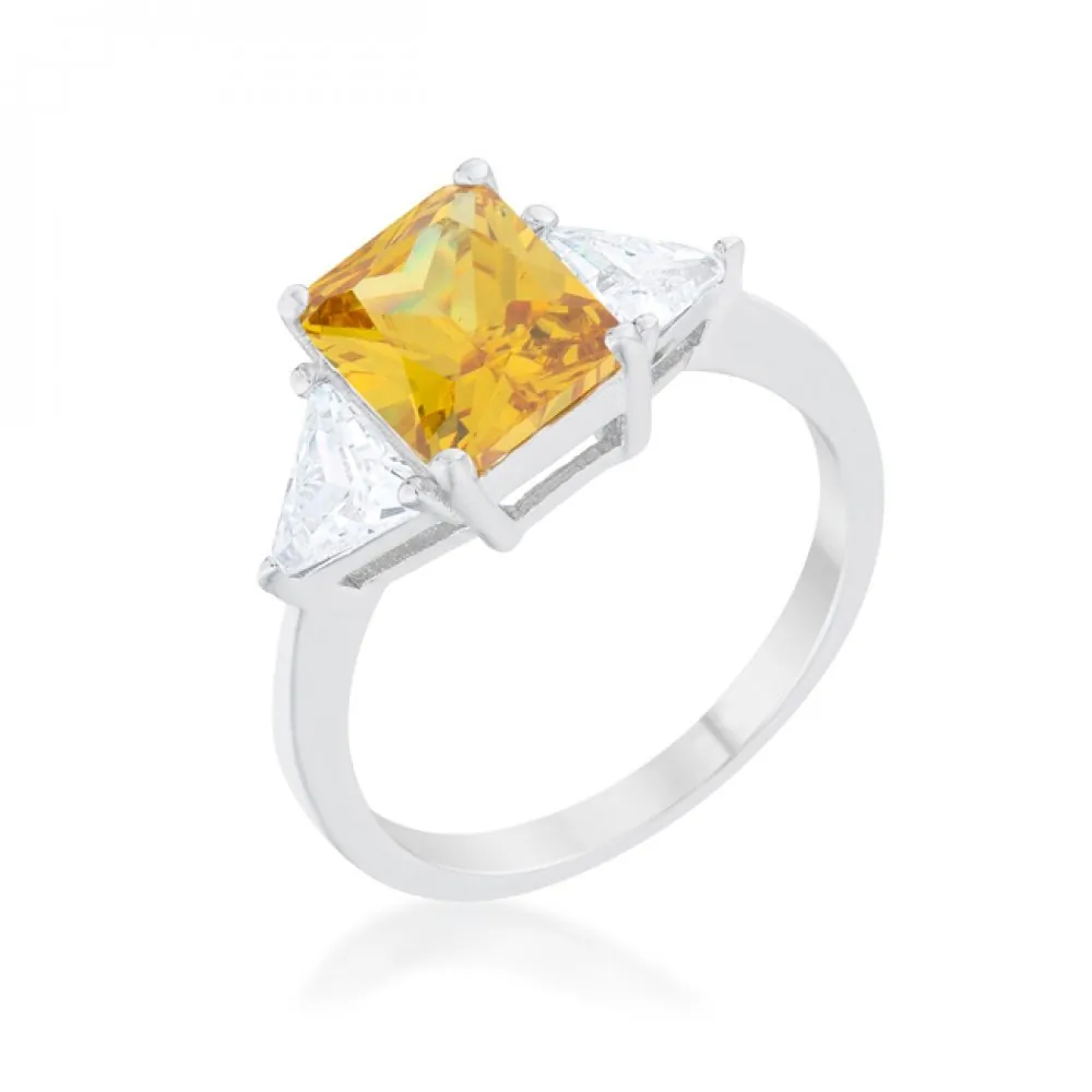 Icon J12091 Elegant Canary Yellow Rhodium Engagement Ring - Size 8