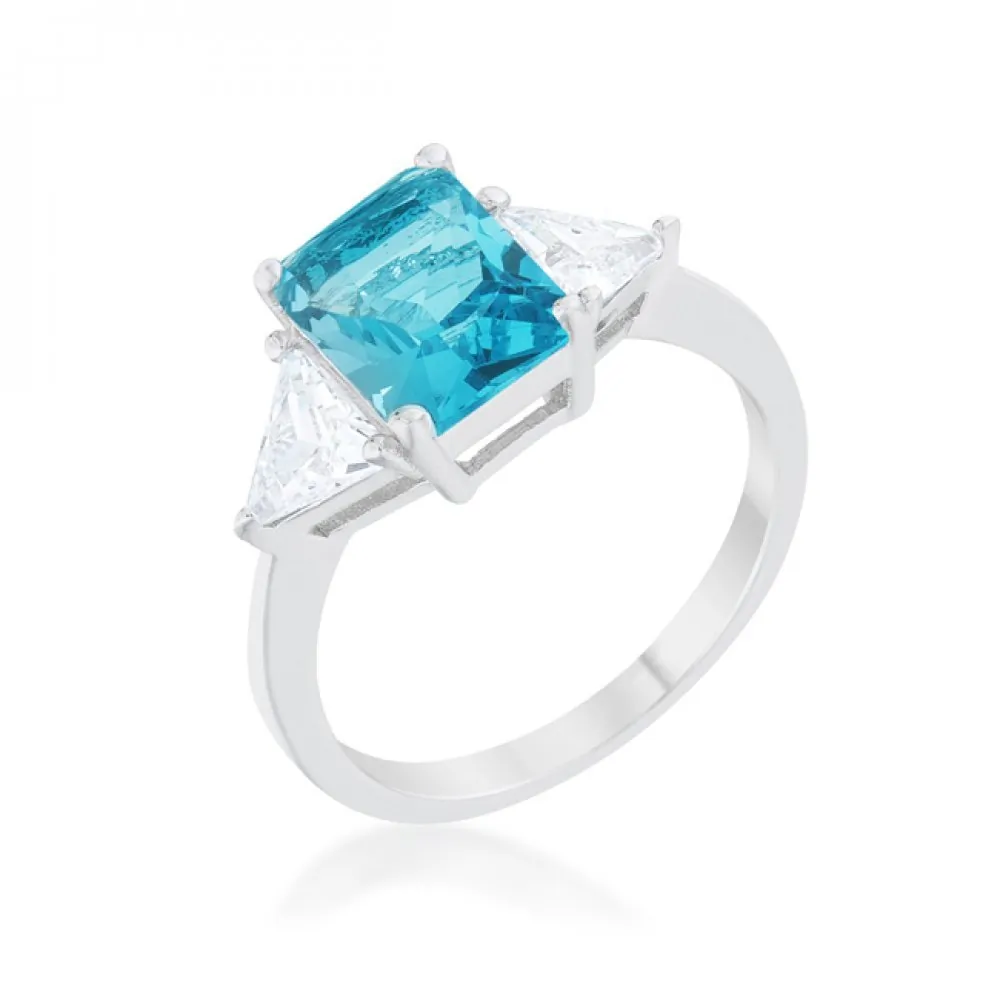 Icon J12119 Classic Blue Topa Rhodium Engagement Ring (size: 08) R0845