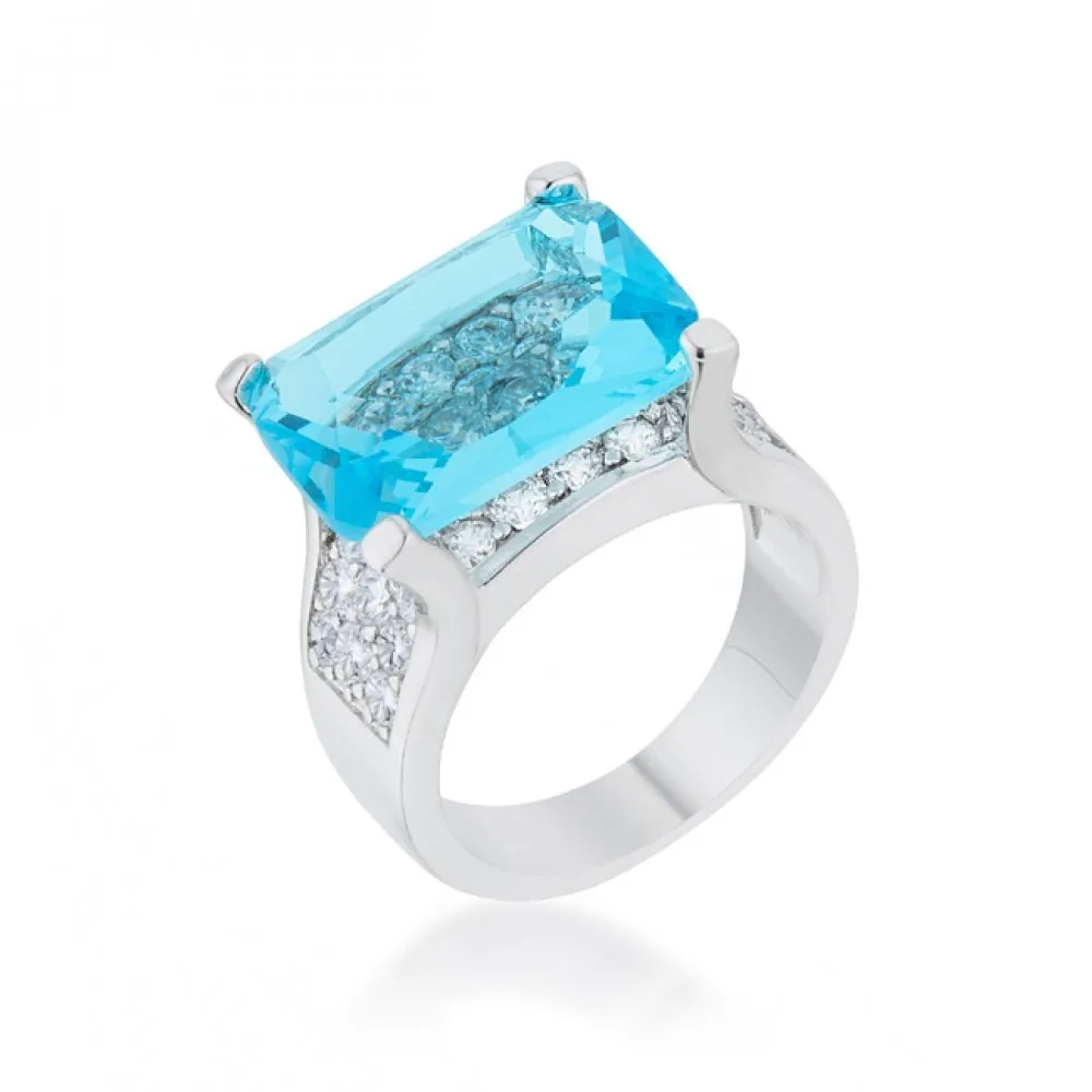 Icon J12167 Mina 15.4ct Aqua Cz Rhodium Cocktail Ring (size: 07) R0845