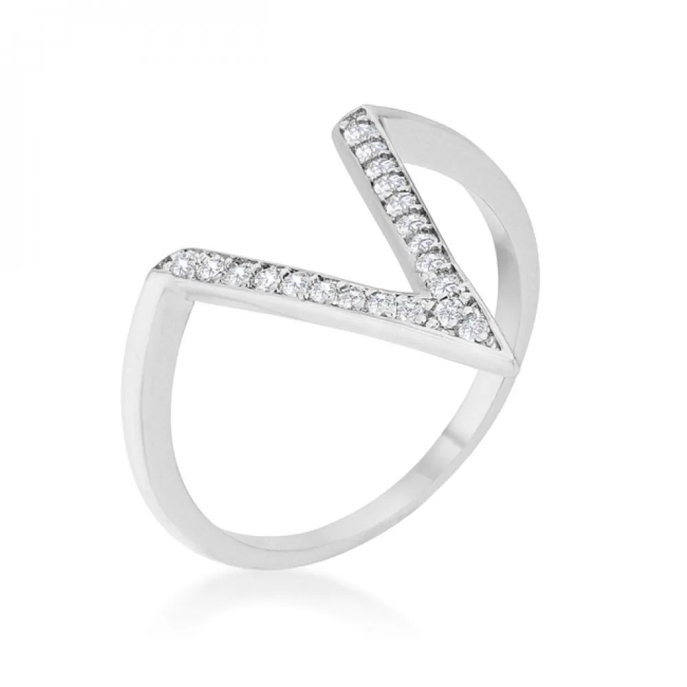 Icon J12242 Michelle 0.2ct Cz Rhodium Delicate V-shape Ring (size: 05)