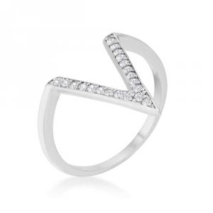 Icon J12244 Michelle 0.2ct Cz Rhodium Delicate V-shape Ring (size: 07)