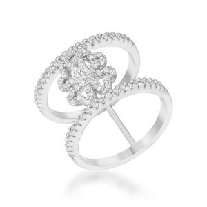 Icon J12249 Lauren 0.4ct Cz Rhodium Delicate Clover Wrap Ring (size: 0