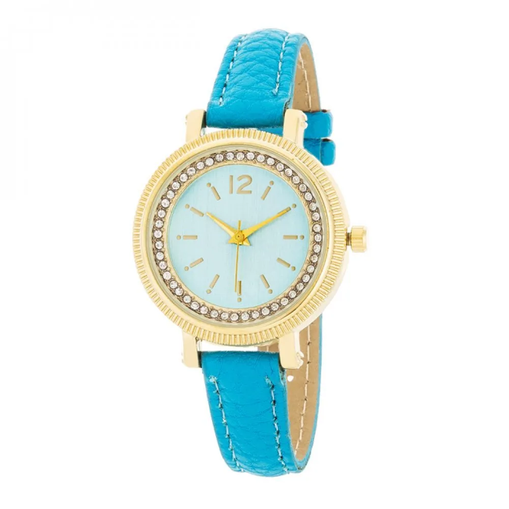 Icon J12331 Georgia Gold Crystal Watch With Turquoise Leather Strap Tw