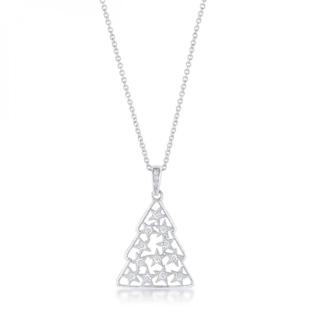 Icon J12341 .2 Ct Cz Rhodium Christmas Tree Pave Holiday Pendant P1146