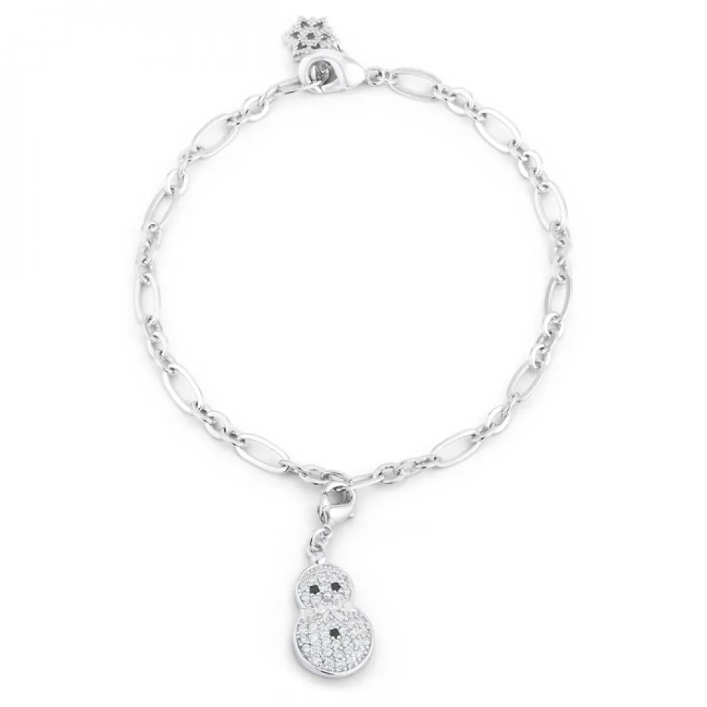 Icon J12345 Snowman 0.2ct Cz Rhodium Holiday Charm Bracelet B01490r-c0