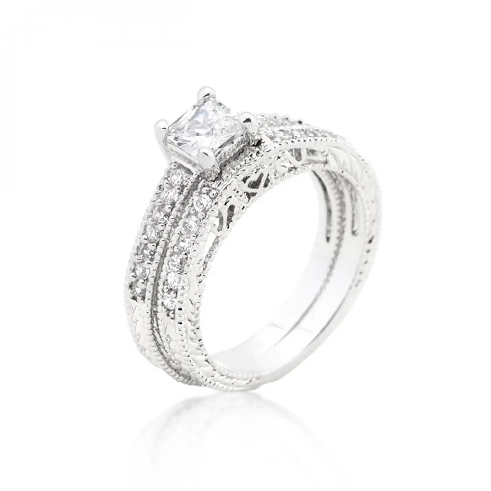 Icon J9318 Princess Cut Filigree Bridal Ring Set (size: 10) R08298r-c0