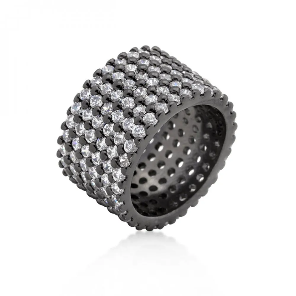 Icon J9334 Hematite Wide Pave Cubic Zirconia Ring (size: 05) R08322b-c