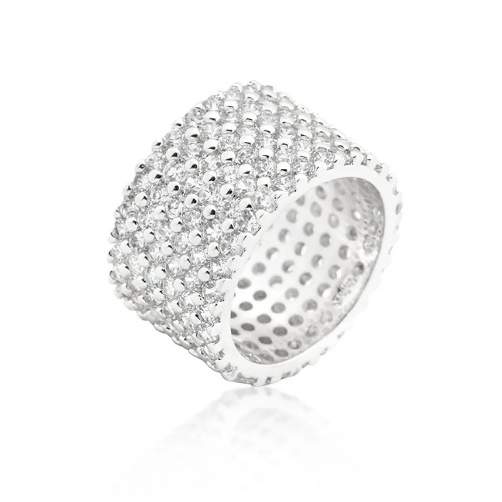 Icon J9349 Silvertone Finishd Wide Pave Cubic Zirconia Ring (size: 06)