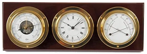 Barigo 386MSMA Brass  Mahogany Weather Station With Barometer And Cloc