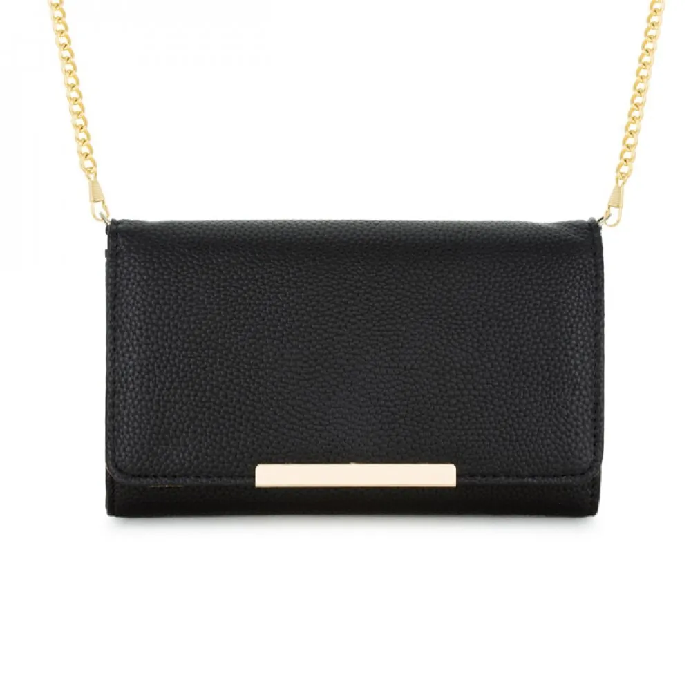 Icon J11726 Laney Black Pebbled Faux Leather Clutch With Gold Chain St