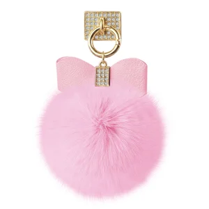 HLD12-PK | Fone Rhinestone Pink Puff Fur Ball Phone Holder