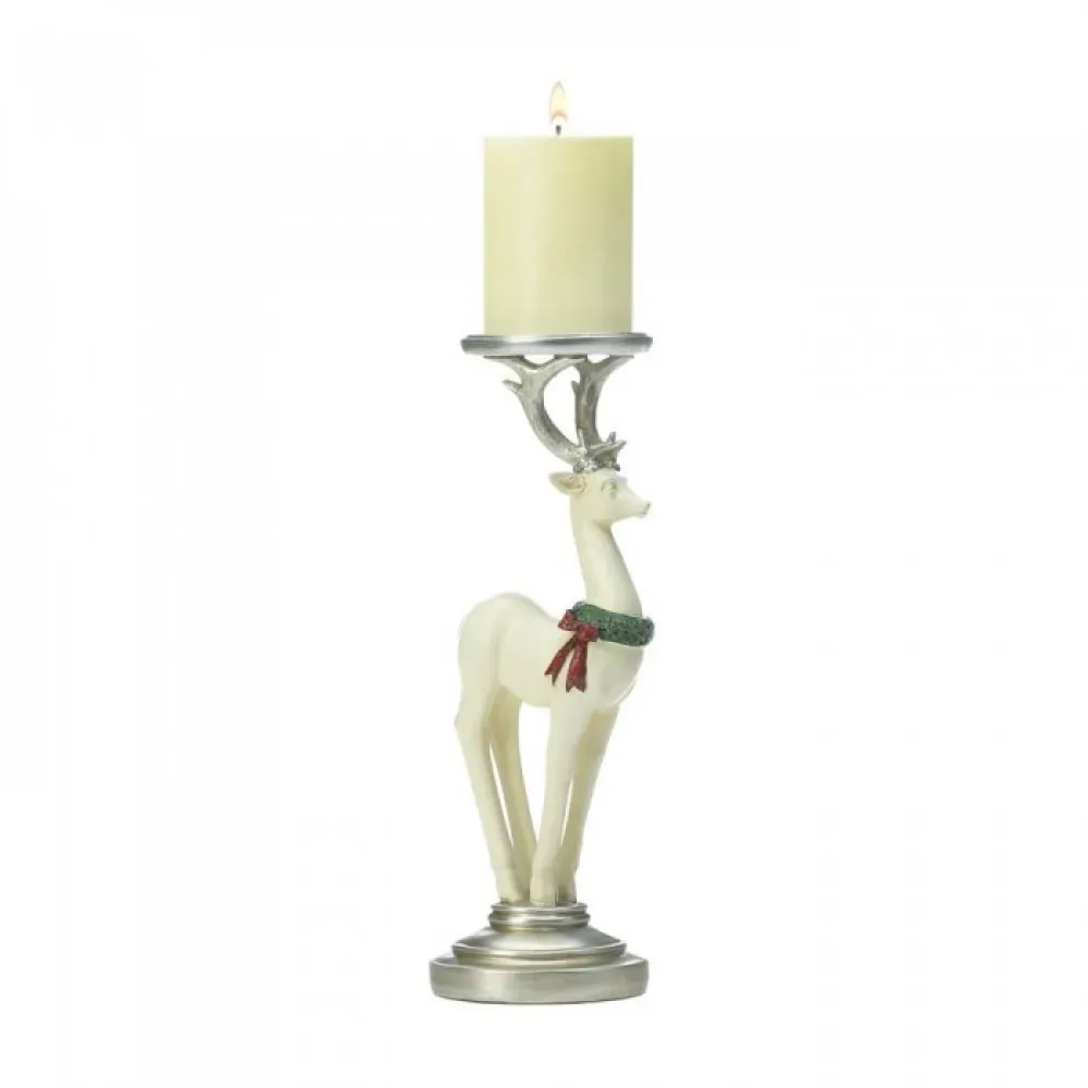 Christmas 10018520 Small White Reindeer Candleholder