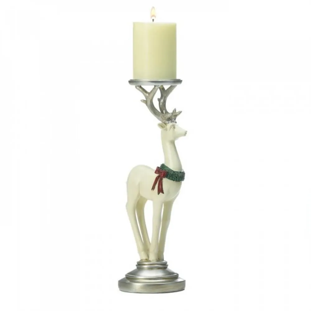 Christmas 10018521 Elegant Large White Reindeer Candleholder For Holid