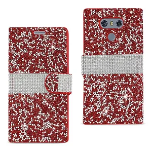 DFC02-LGG6RD | Lg Red Rhinestone Wallet Case for LG G6