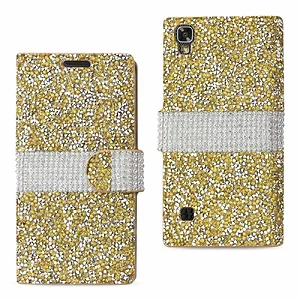 DFC02-LGK6PGD | Lg Gold Rhinestone Wallet Case for LG X