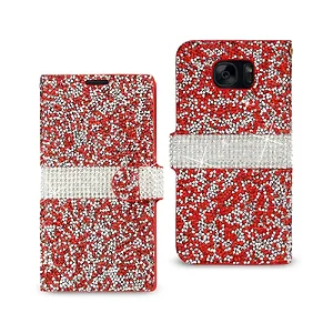 DFC02-S7EDGERD | Samsung Luxury Rhinestone Wallet Case for
