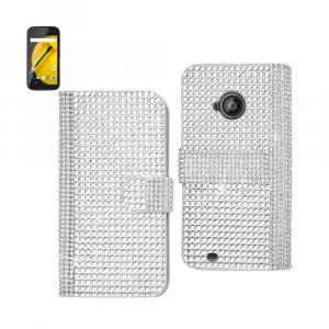 Motorola DFC-MOTOE2SL Silver Diamond Rhinestone Wallet Case For Moto E