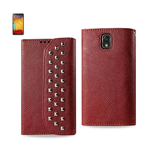 FC252-SAMNOTE3DRD | Samsung Dark Red Studded Wallet Case