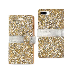 DFC02-IPH7PLSGD | Apple Elegant Gold Rhinestone Wallet Case