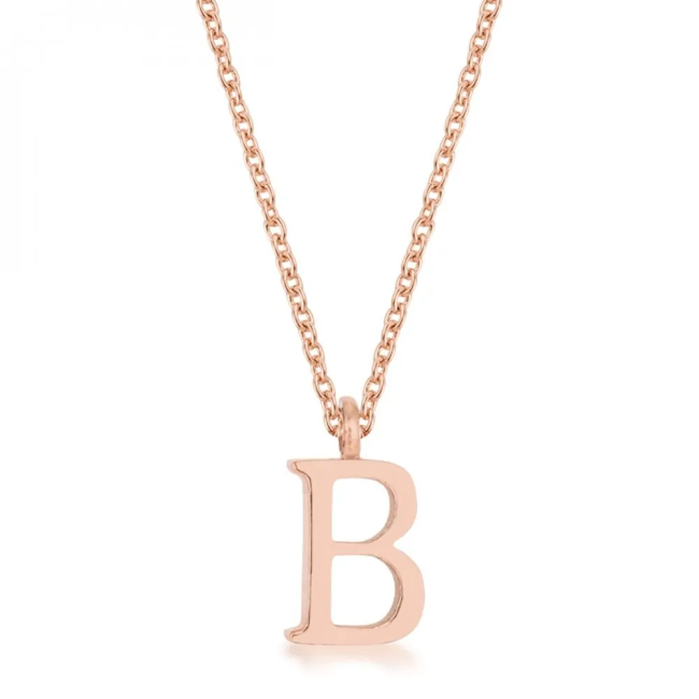 Icon J11753 Elaina Rose Gold Stainless Steel B Initial Necklace P11456