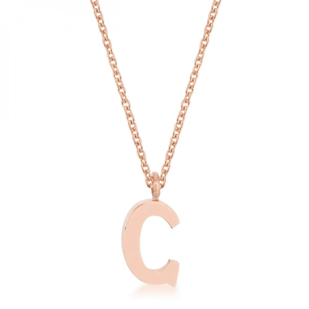 Icon J11754 Elaina Rose Gold Stainless Steel C Initial Necklace P11456